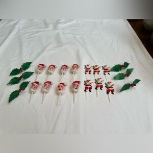 Bundle of vintage Christmas cake or cupcake decorations